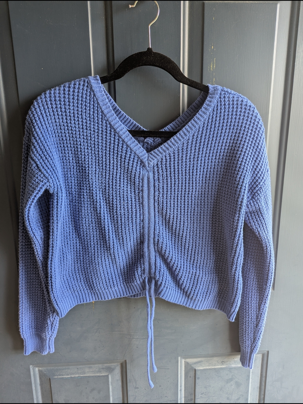 Sincerely Jules V-Neck Cropped Waffle Knit Sweater in Periwinkle